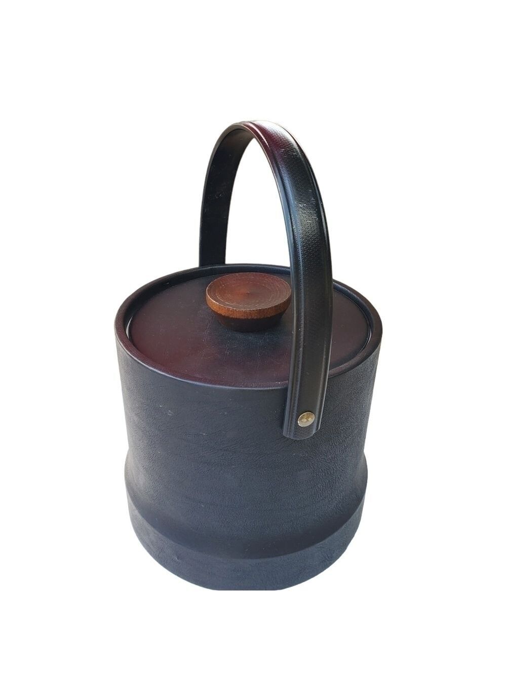 Vintage MCM faux leather Ice bucket with Lid and tongs